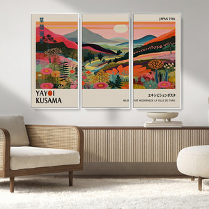Yayoi Kusama Landscape Canvas Print, Vibrant Floral Mountain