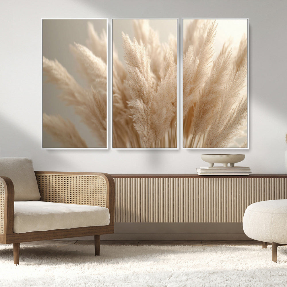 Pampas Grass Canvas Wall Art - Elegant Neutral Decor for