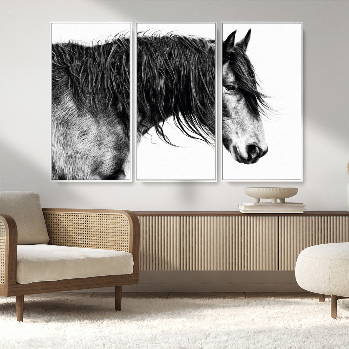 Majestic Horse Wall Art – Framed Black White Portrait Canvas