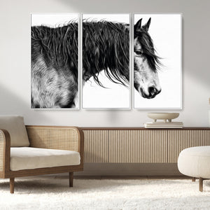 Majestic Horse Wall Art – Framed Black White Portrait Canvas