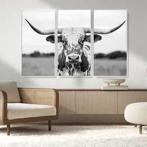 Highland Cow Wall Art Canvas Print – Black and White Western