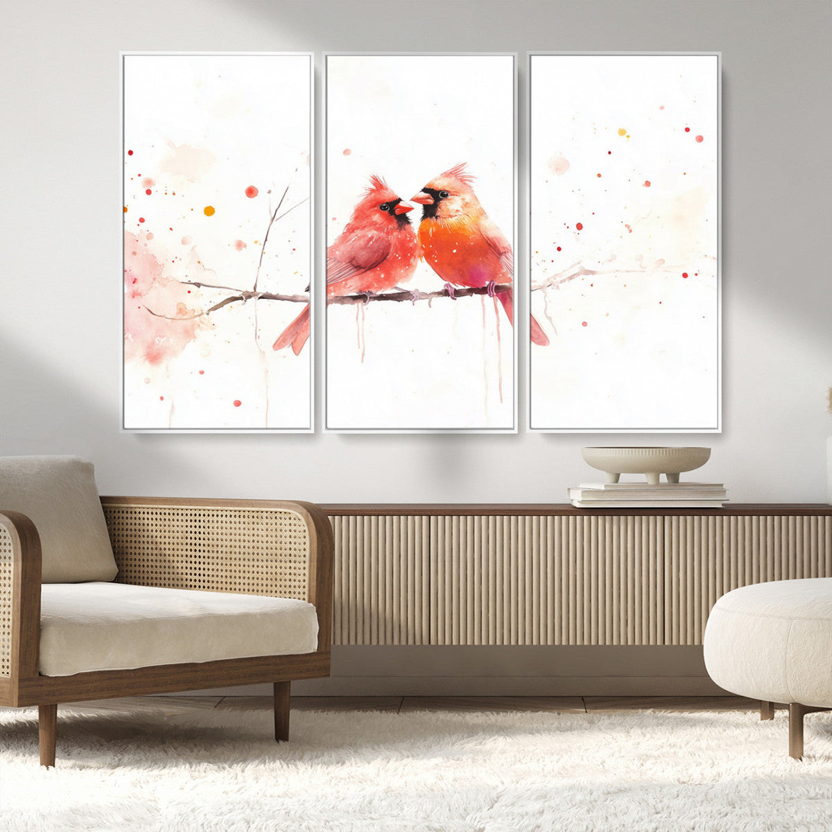Cardinal Bird Canvas Wall Art - Male and Female Cardinal