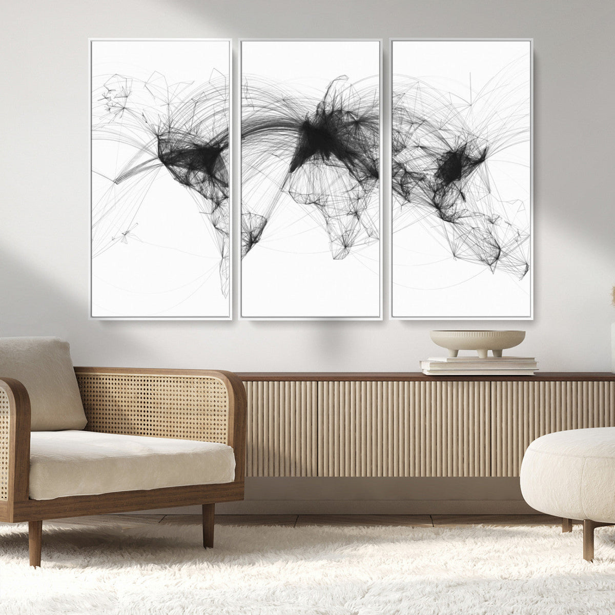 Flight Routes Air Traffic Map Canvas Wall Art - Framed -