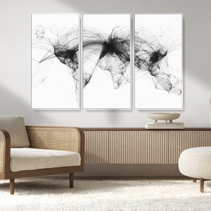 Flight Routes Air Traffic Map Canvas Wall Art - Framed -