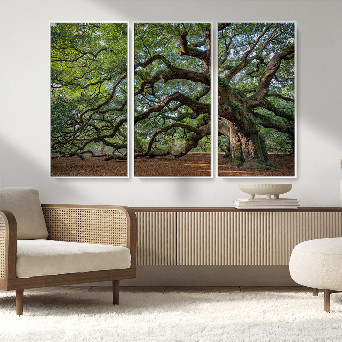 Historic Tree Wall Art – Framed Mossy Branch Canvas Artwork,