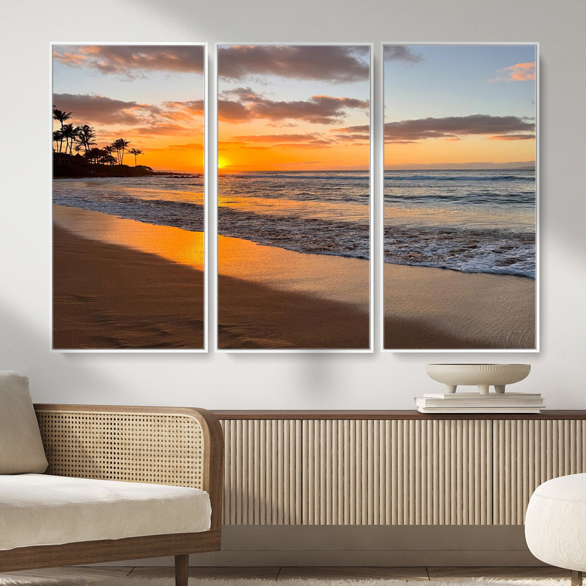 Tropical Beach Wall Art – Framed Sunset Ocean Canvas