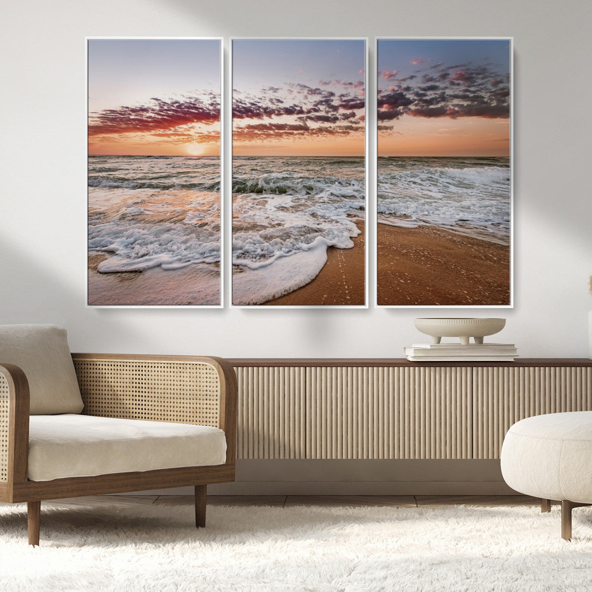 Ocean Sunset Wall Art Canvas Print – Framed Sandy Shore