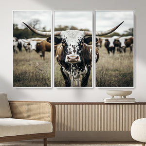 Texas Longhorn Wall Art – Framed Speckled Cow Canvas