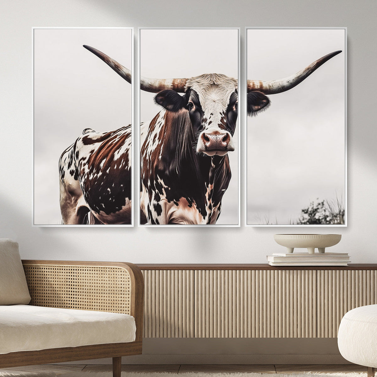 Texas Longhorn Wall Art Canvas Print – Framed Spotted Bull