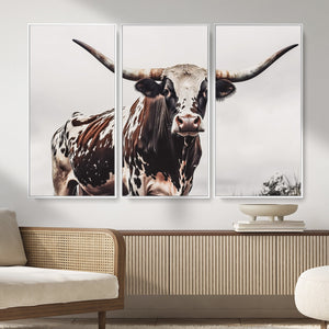 Texas Longhorn Wall Art Canvas Print – Framed Spotted Bull