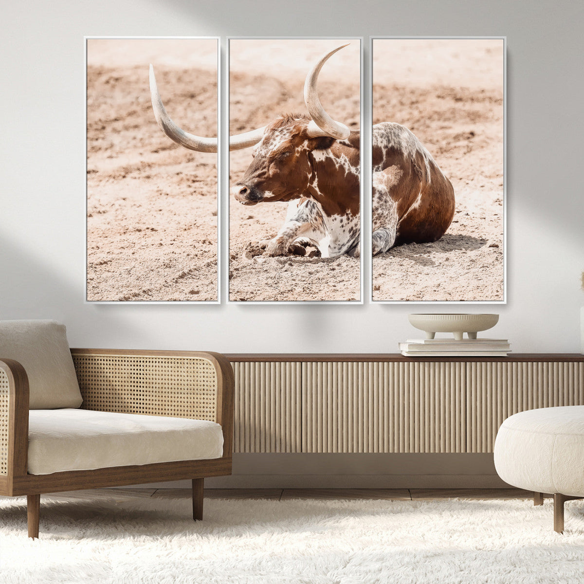 Texas Longhorn Wall Art – Framed Resting Bull Canvas