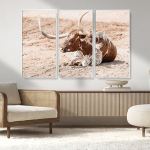 Texas Longhorn Wall Art – Framed Resting Bull Canvas
