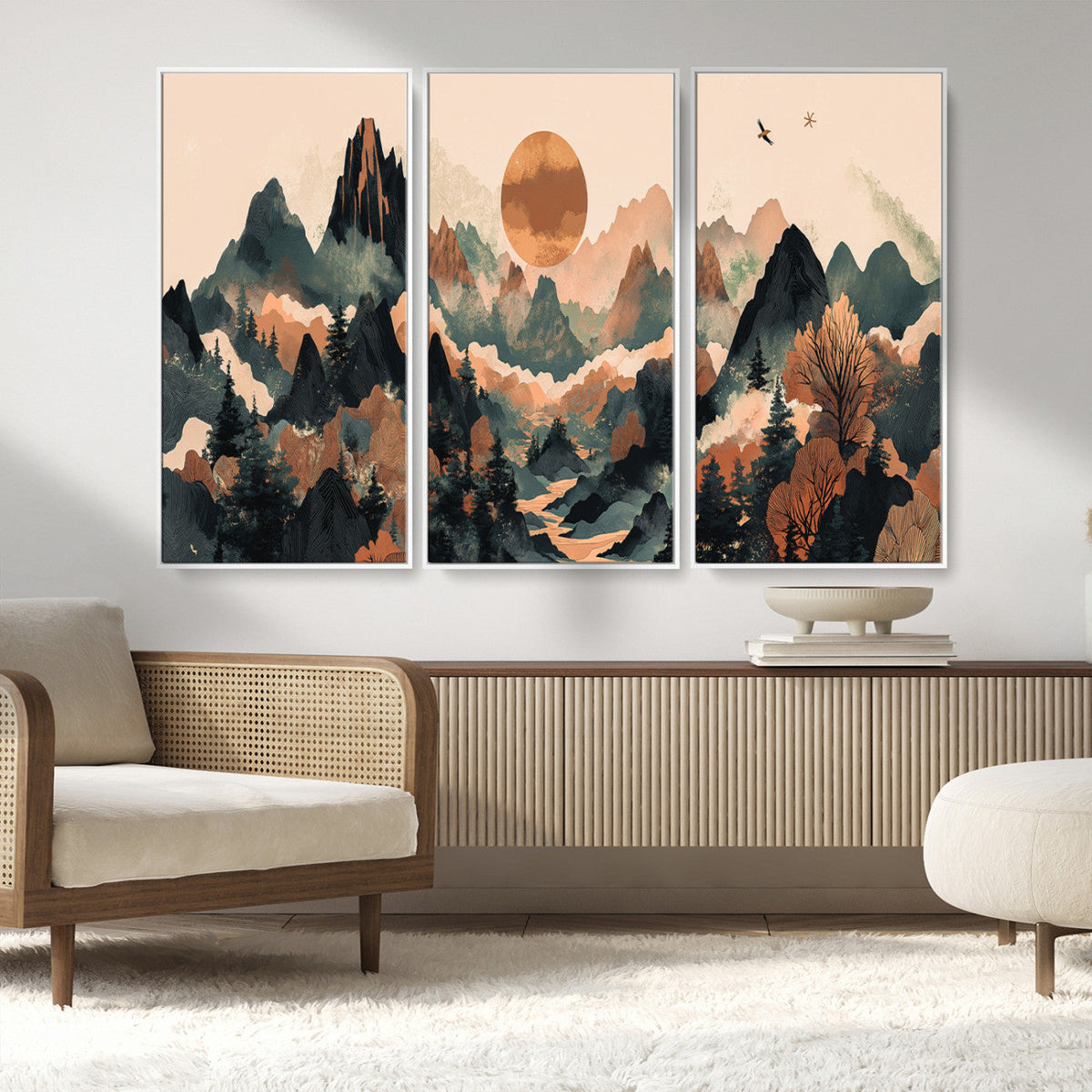 Wood Mountain Landscape Wall Art Canvas Print – Framed