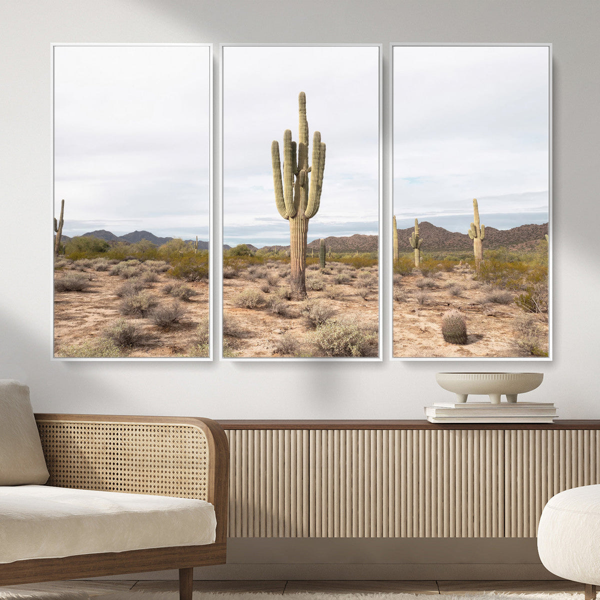 Saguaro Cactus Wall Art – Framed Desert Canvas Artwork,
