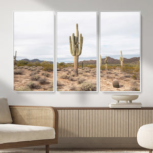 Saguaro Cactus Wall Art – Framed Desert Canvas Artwork,