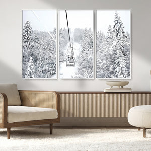 Snowy Ski Lift Wall Art – Framed Winter Mountain Canvas