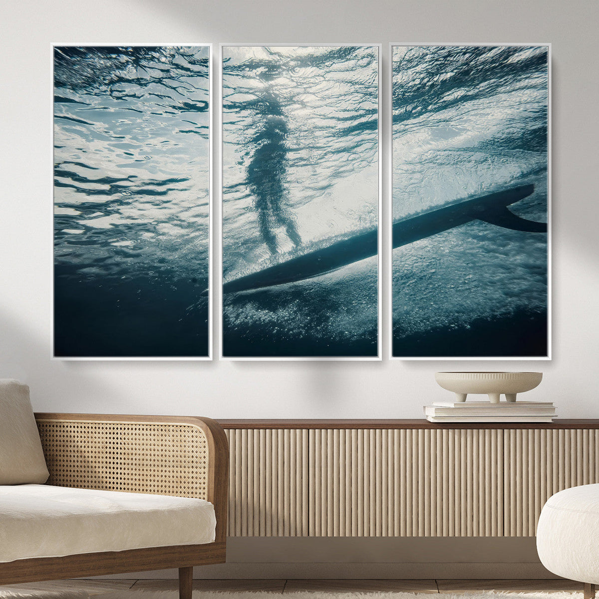 Underwater Surf Wall Art – Framed Ocean Wave Canvas Artwork,