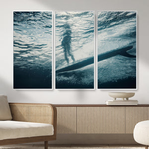Underwater Surf Wall Art – Framed Ocean Wave Canvas Artwork,
