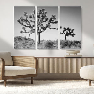 Joshua Tree Wall Art Canvas Print – Framed Monochrome Desert