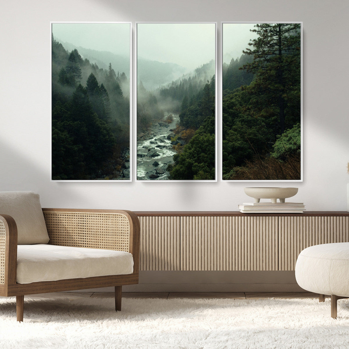 Misty Forest Wall Art Canvas Print – Framed Foggy River