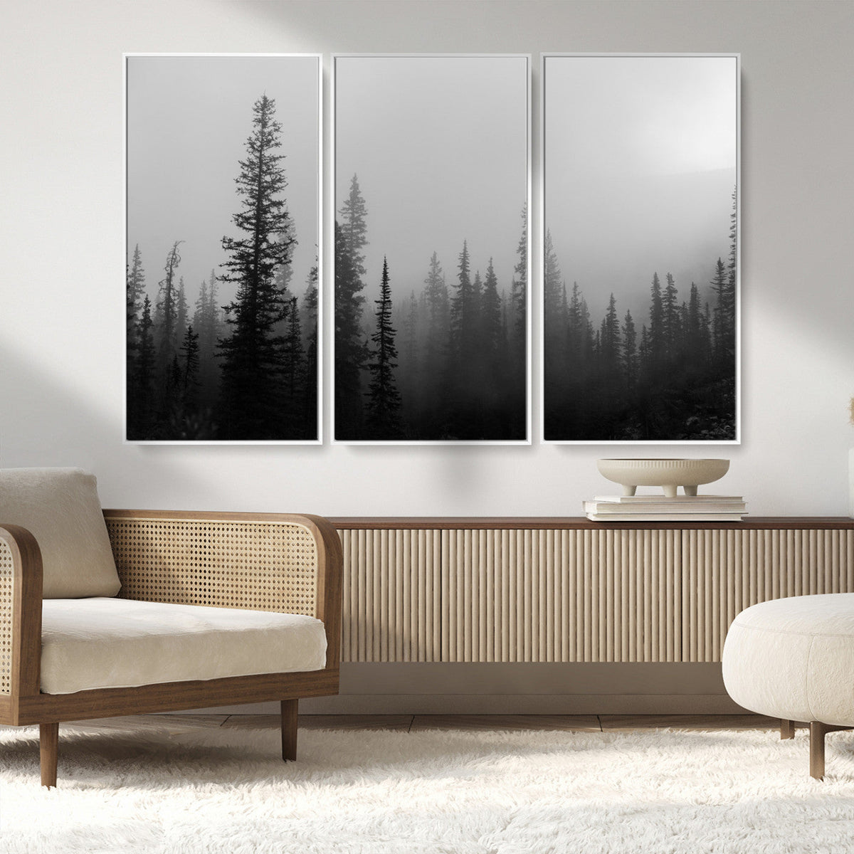 Misty Pines Wall Art Canvas Print – Framed Woodland