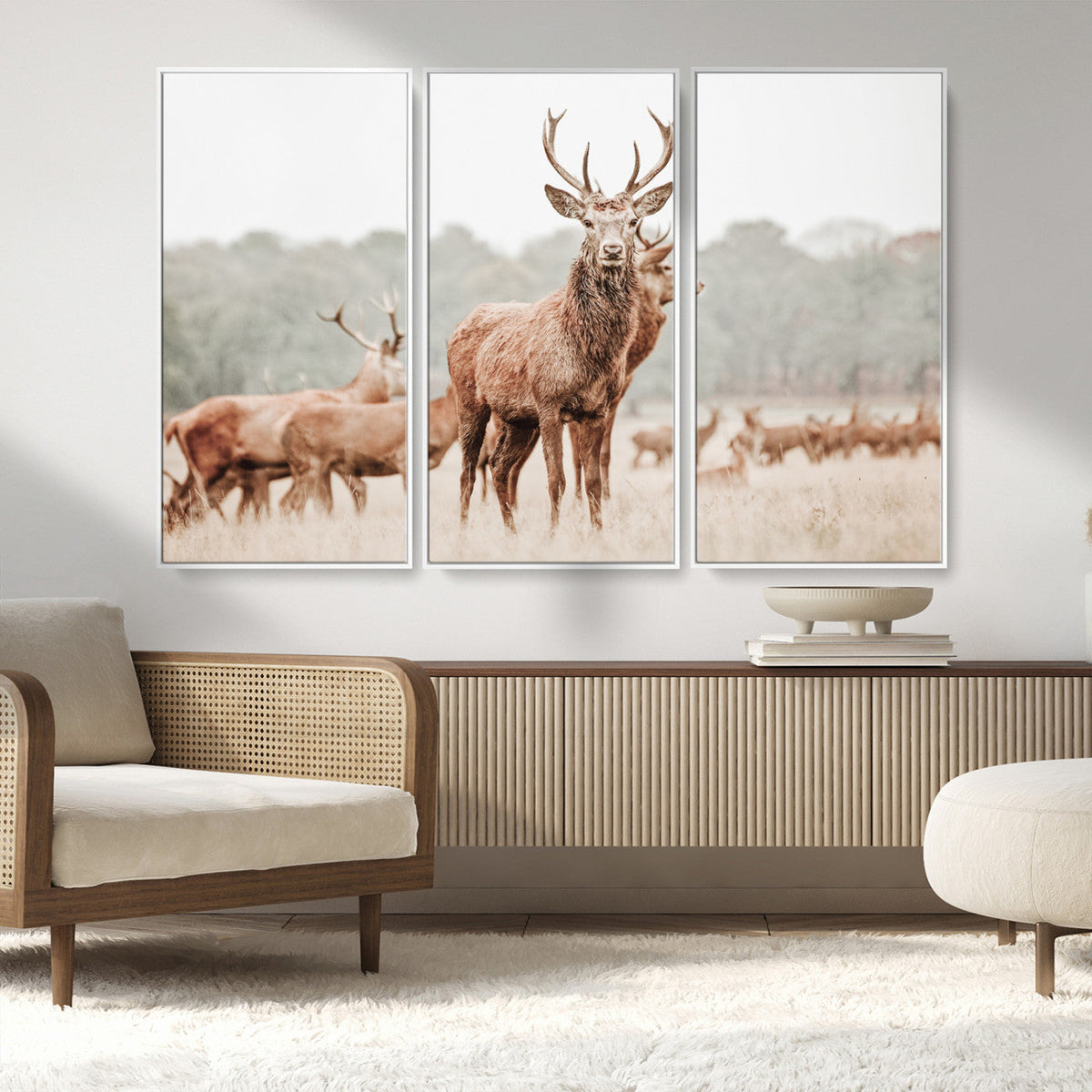 Rustic Nature Wall Art Canvas Print – Stag Woodland Framed