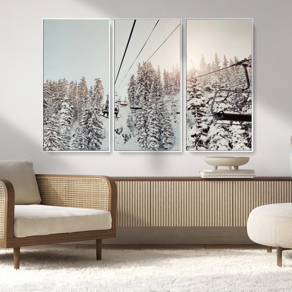 Frosty Pines Wall Art Canvas Print – Framed Cozy Cabin Ski