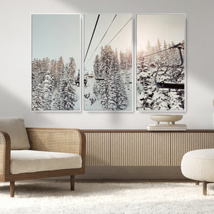 Frosty Pines Wall Art Canvas Print – Framed Cozy Cabin Ski