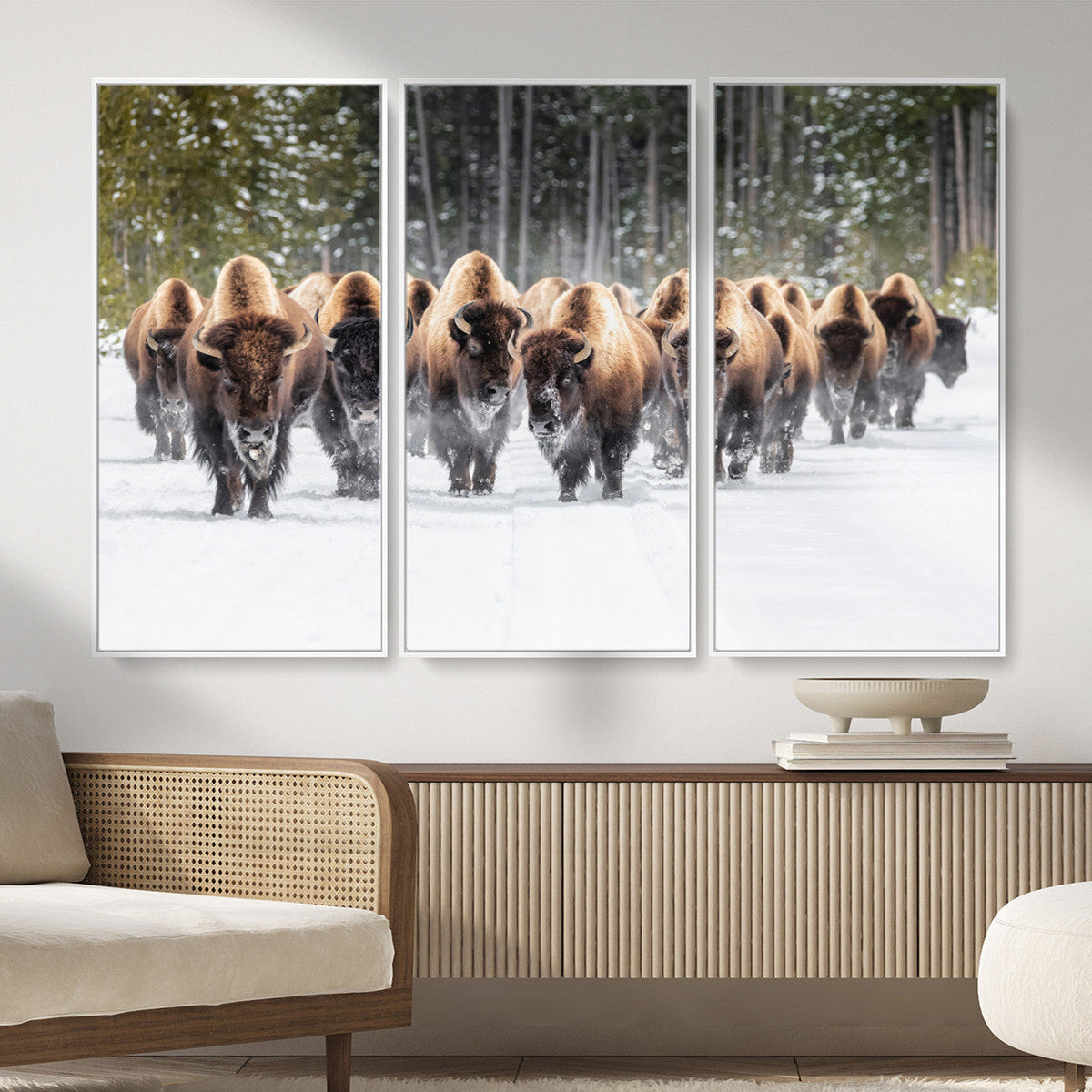 American Bison Herd Wall Art Canvas Print – Powerful Winter