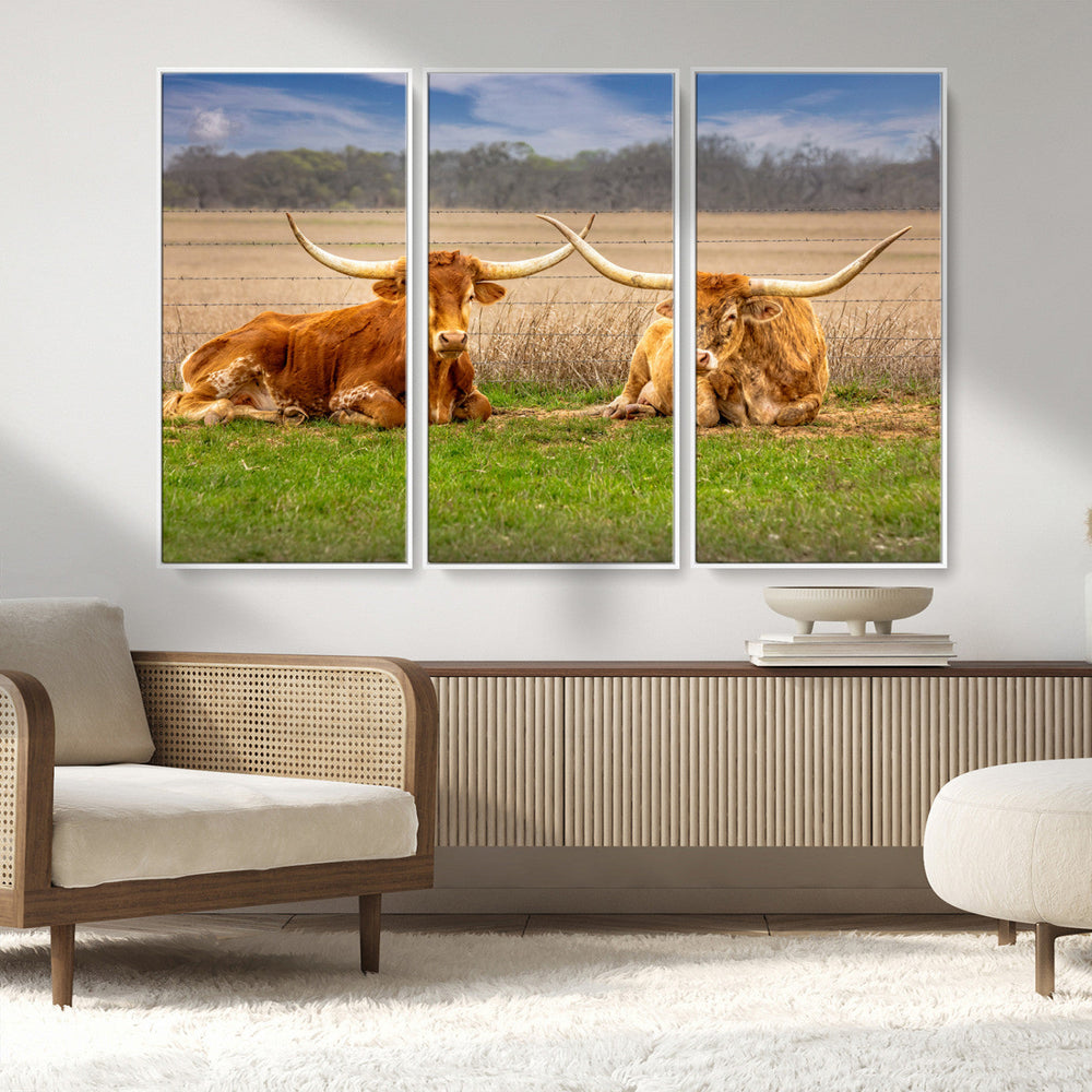 Texas Longhorn Pair Wall Art Canvas Print – Peaceful Rustic