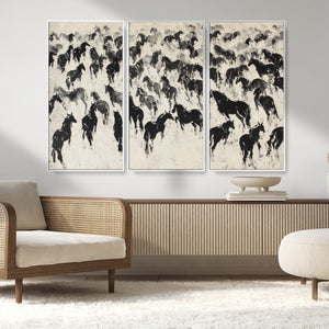 Wild Horse Stampede Wall Art Canvas Print – Monochrome