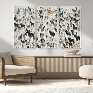 Wild Horse Stampede Wall Art Canvas Print – Monochrome