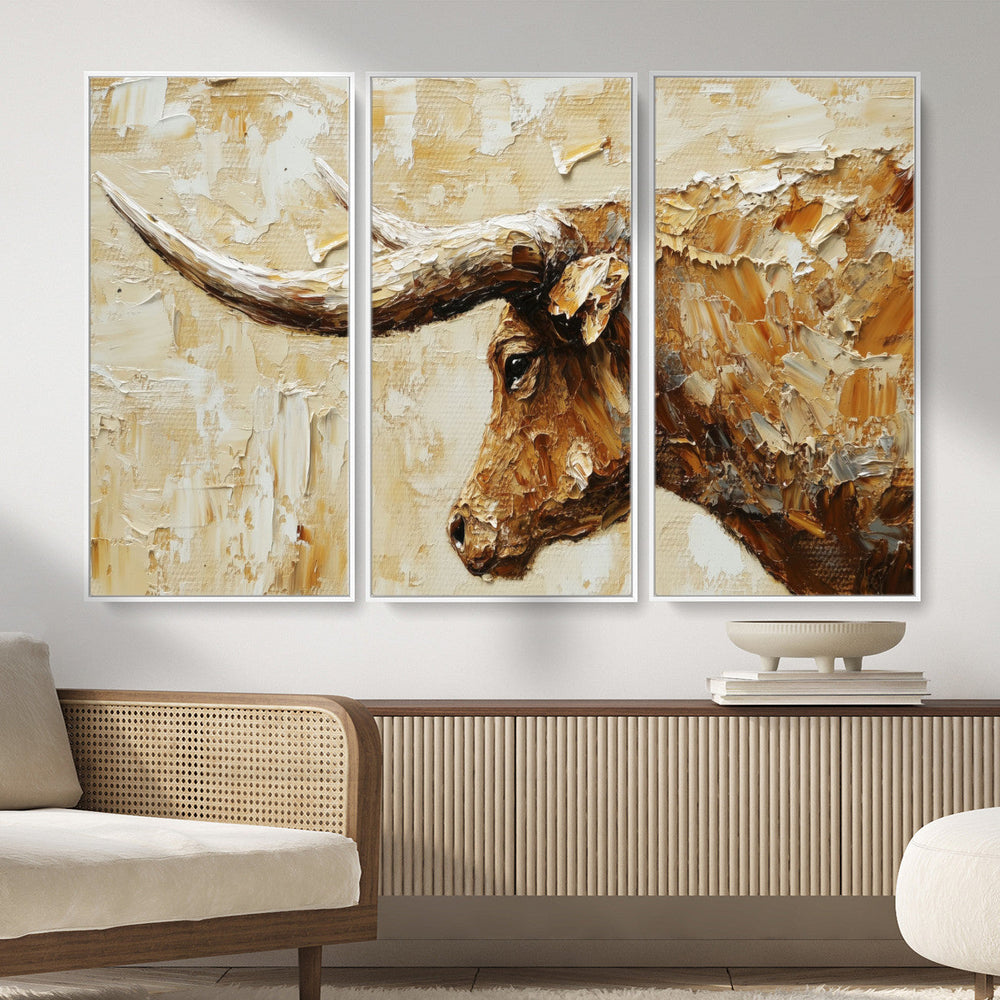 Rustic Longhorn Bull Wall Art Canvas Print – Vintage Western