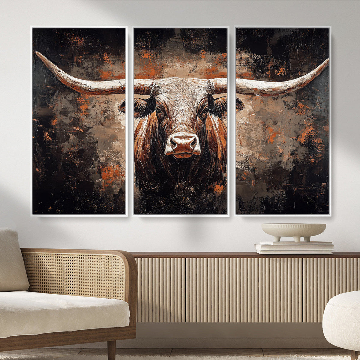 Abstract Longhorn Wall Art Canvas Print – Vintage Western
