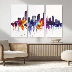 Atlanta Skyline Wall Art Canvas Print – Framed Colorful