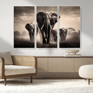 Elephant Family Wall Art Canvas Print, Framed Elephant Wall