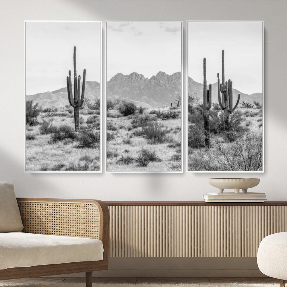 Black White Arizona Desert Canvas Wall Art Cactus Farmhouse