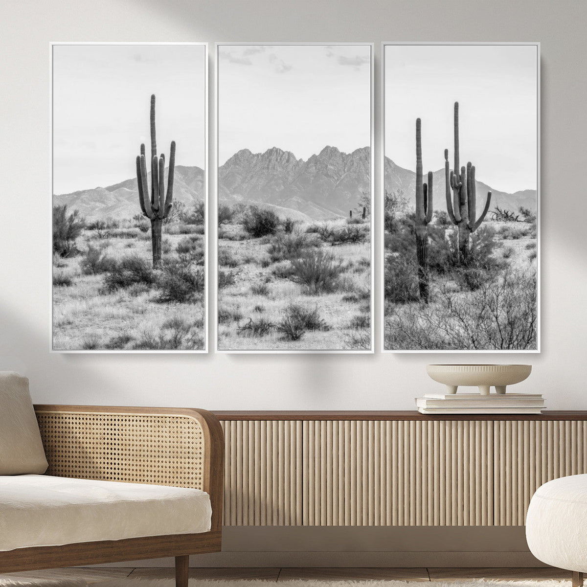 Black White Arizona Desert Canvas Wall Art Cactus Farmhouse