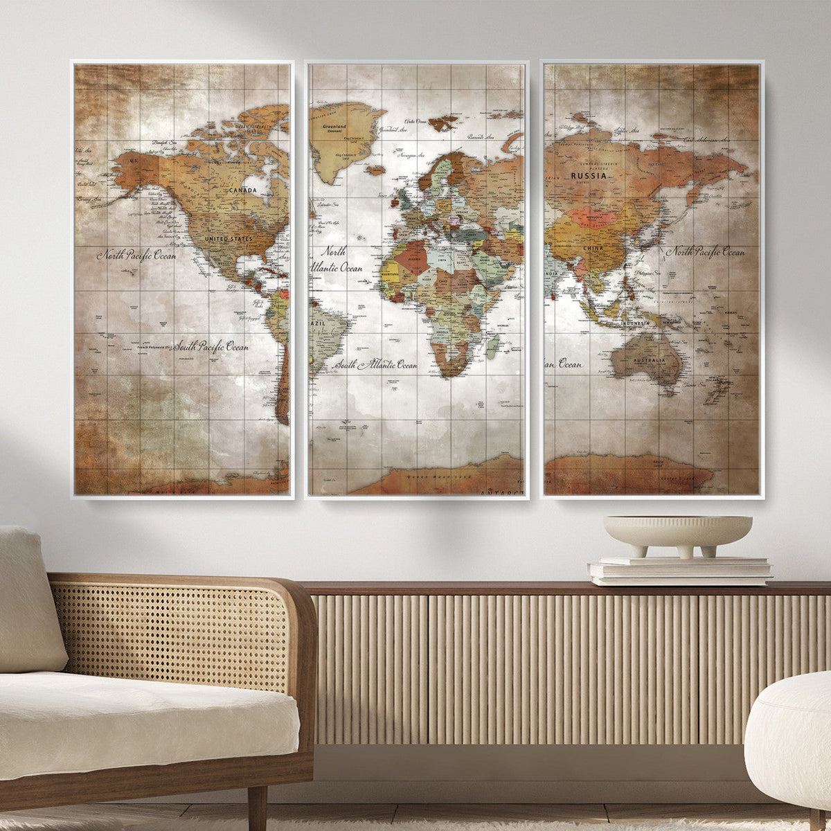 Vibrant Watercolor World Map Canvas Wall Art – Framed Travel