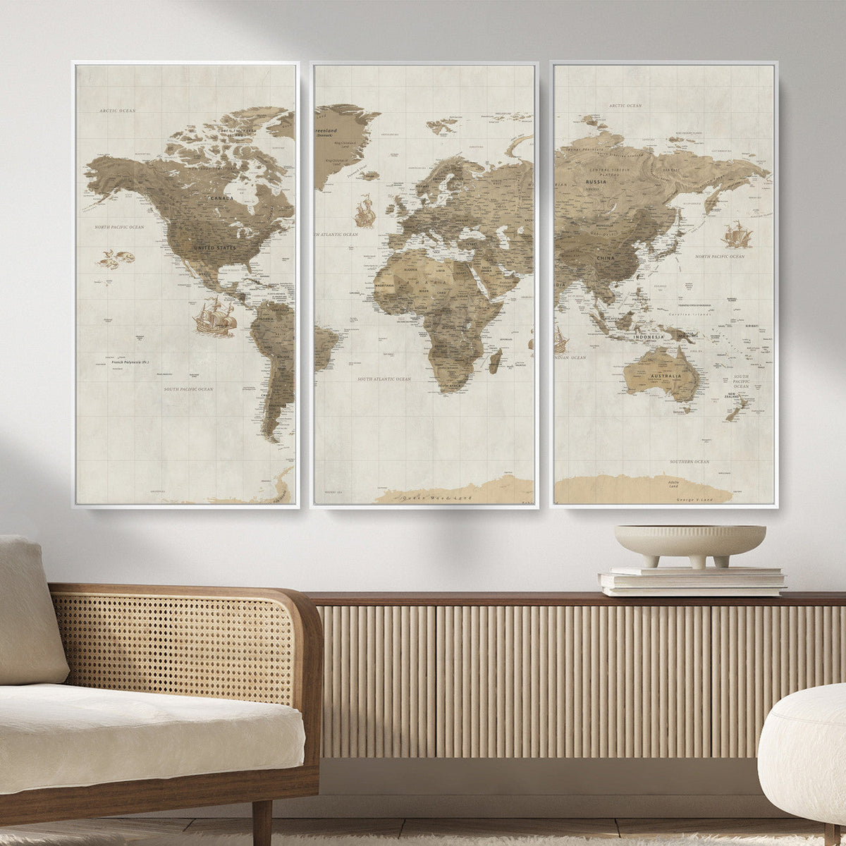Detailed World Map Wall Art Canvas Print
