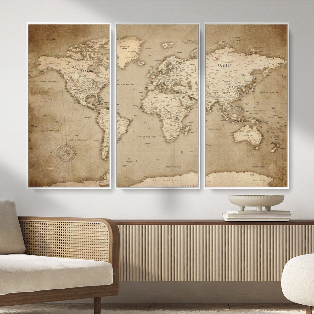 Colorful Watercolor World Map Canvas Wall Art – Framed