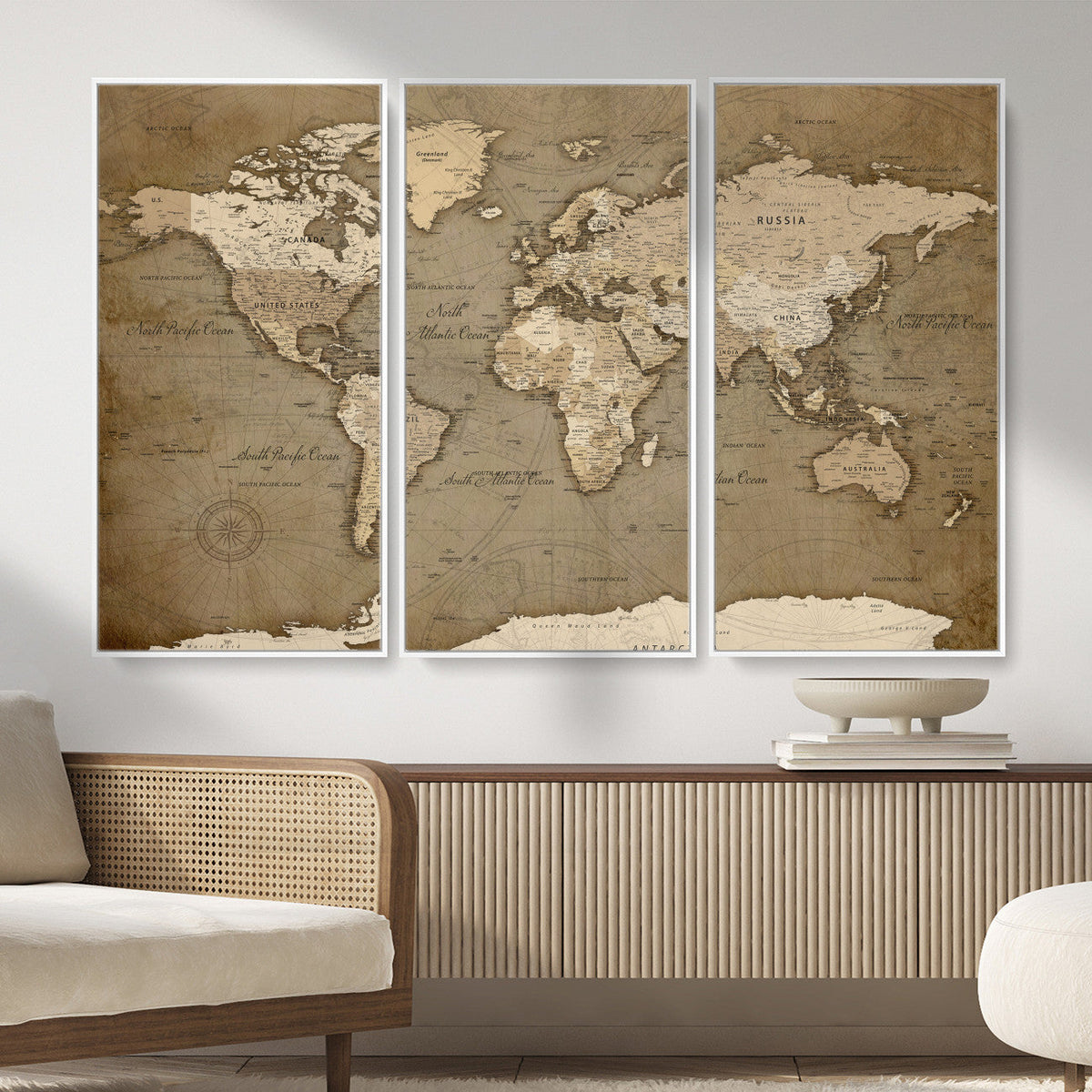 World Map Wall Art Canvas Print, Framed Map Art Picture