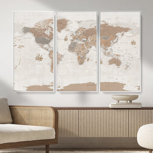 Framed Large World Map Canvas Print for Office Decor
