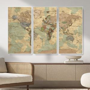 Vintage World Map Wall Art | Ready to Hang and Framed