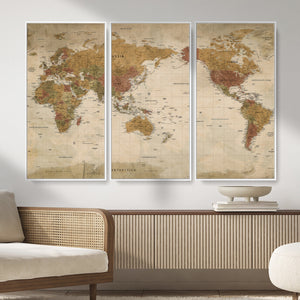 Vintage Detailed World Map Wall Art Canvas Print – Antique