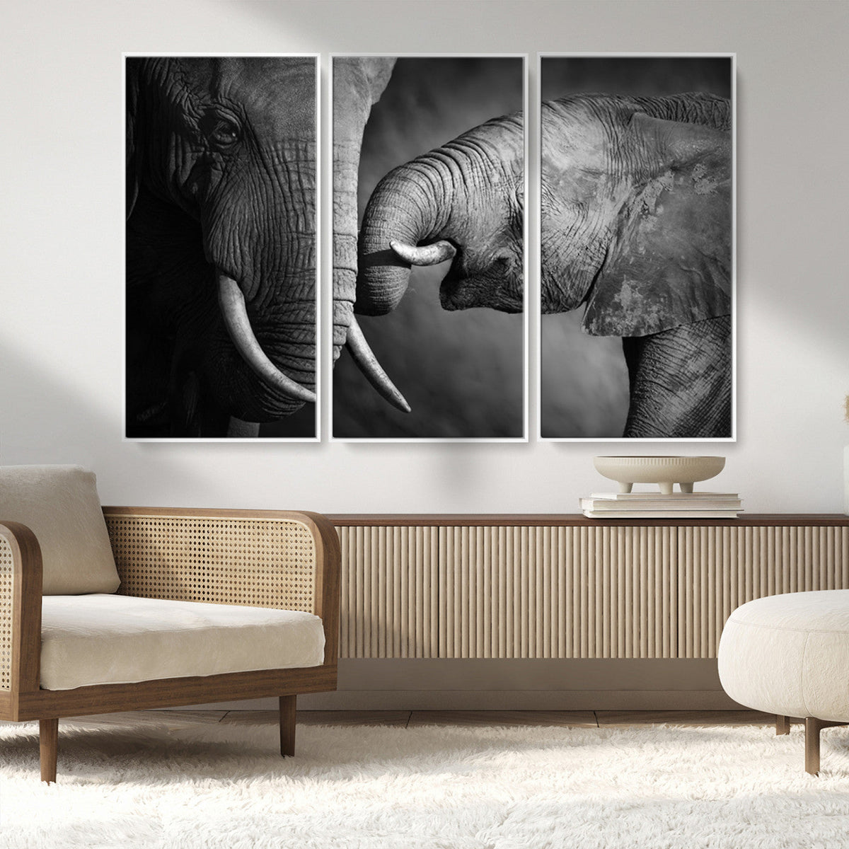 Elephant Family Wall Art Canvas, Framed Elephant Family