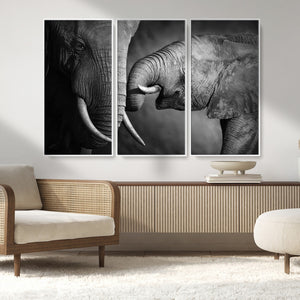 Elephant Family Wall Art Canvas, Framed Elephant Family
