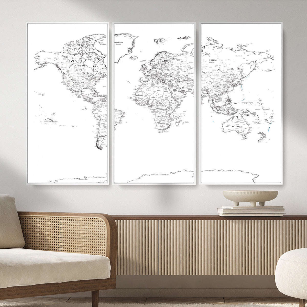 World Map Canvas Print – Framed Modern Detailed Map of the