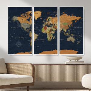 Modern World Map Canvas Print – Framed Detailed Map of the