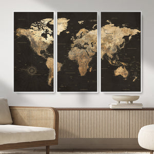 Framed World Map with Pin Canvas Print – Detailed World Map